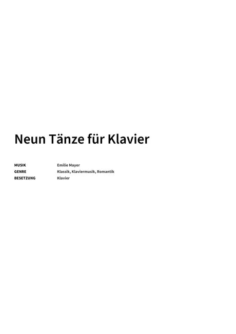 Neun Tänze für Klavier - Title Page