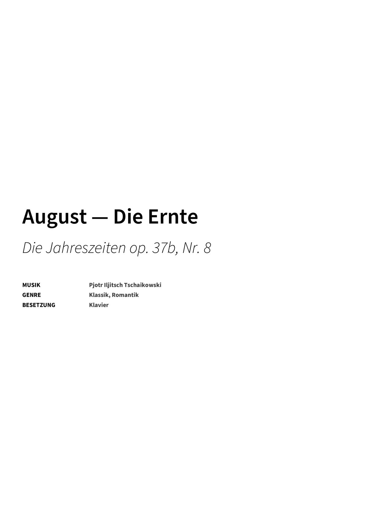 August — Die Ernte - Title Page