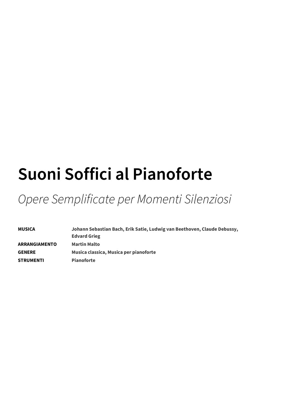 Suoni Soffici al Pianoforte - Title Page