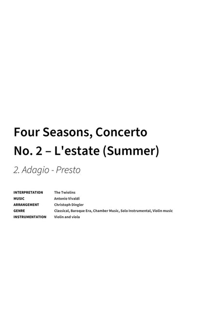 Four Seasons, Concerto No. 2 – L'estate (Summer) - Title Page