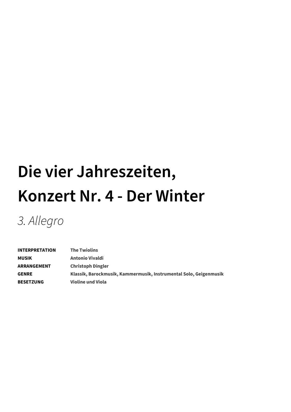 Die vier Jahreszeiten, Konzert Nr. 4 - Der Winter - Title Page