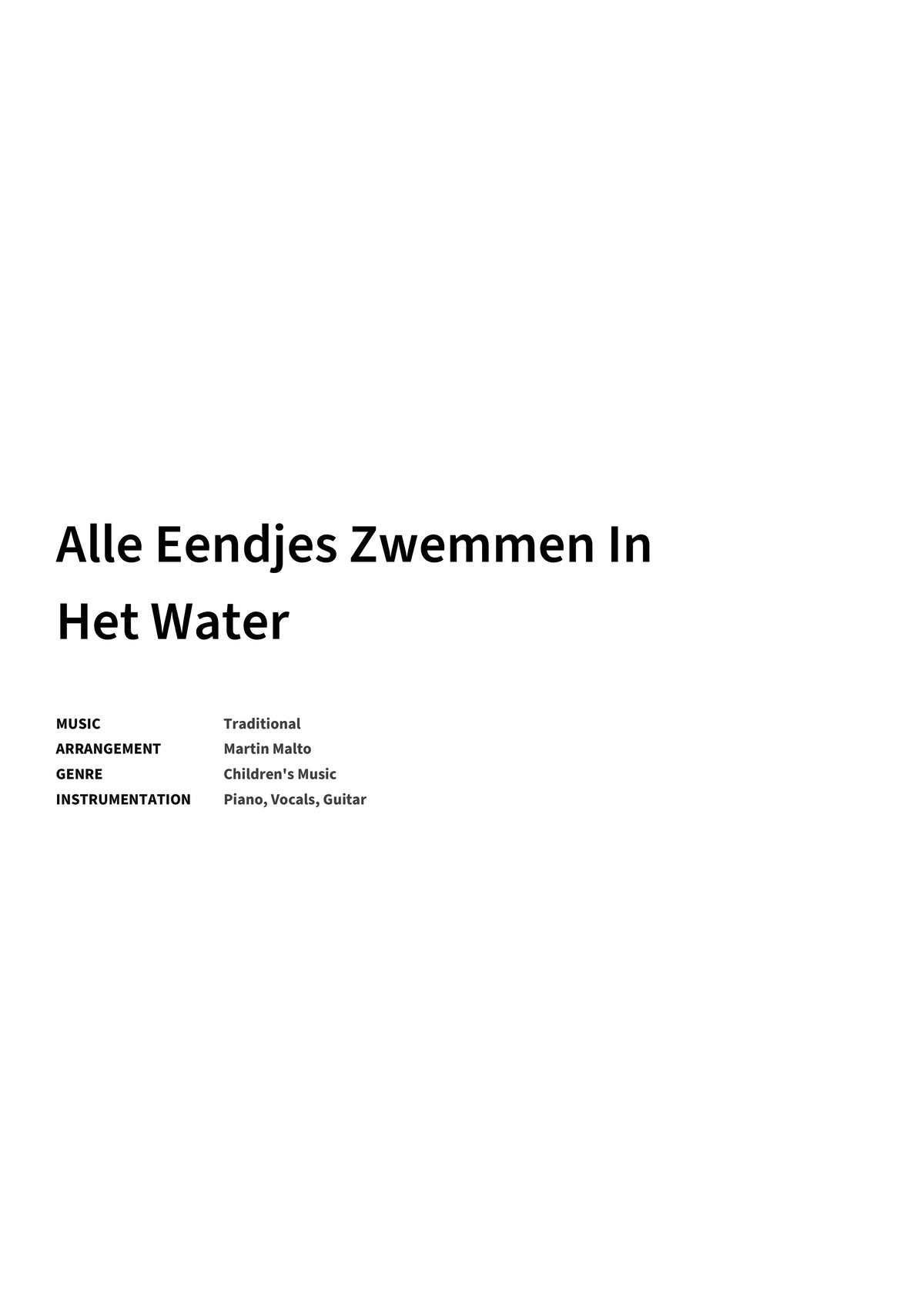 Alle Eendjes Zwemmen In Het Water - Title Page