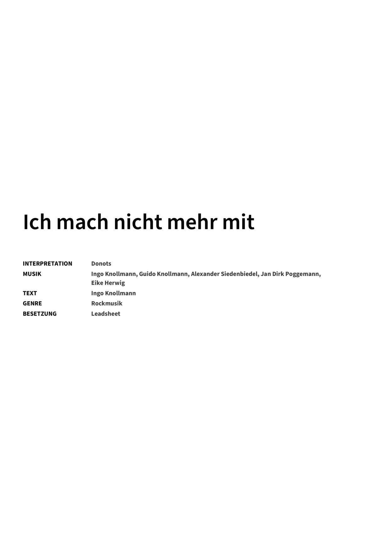 Ich mach nicht mehr mit - Title Page