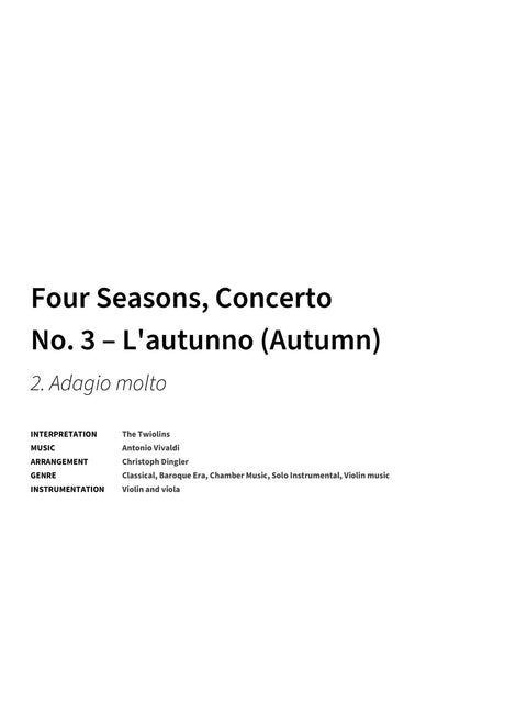 Four Seasons, Concerto No. 3 – L'autunno (Autumn) - Title Page