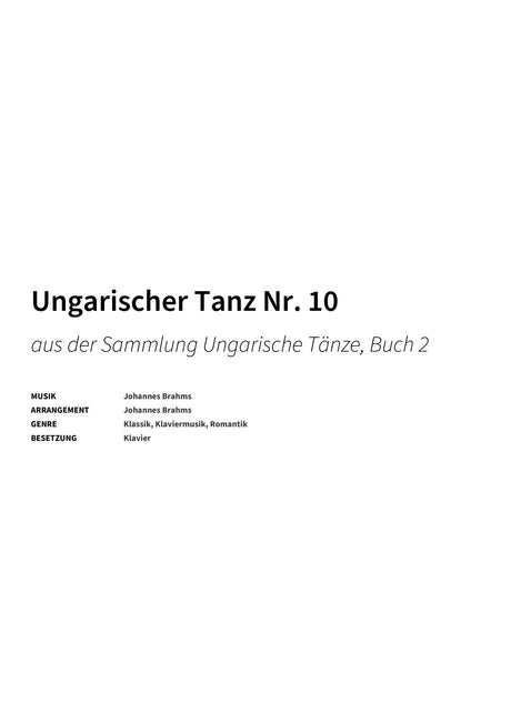 Ungarischer Tanz Nr. 10 - Title Page