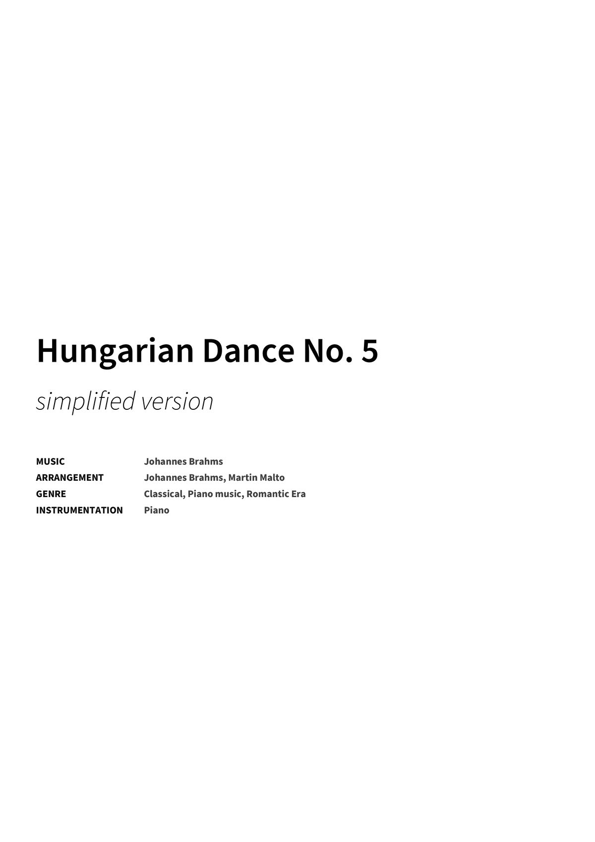 Hungarian Dance No. 5 - Title Page