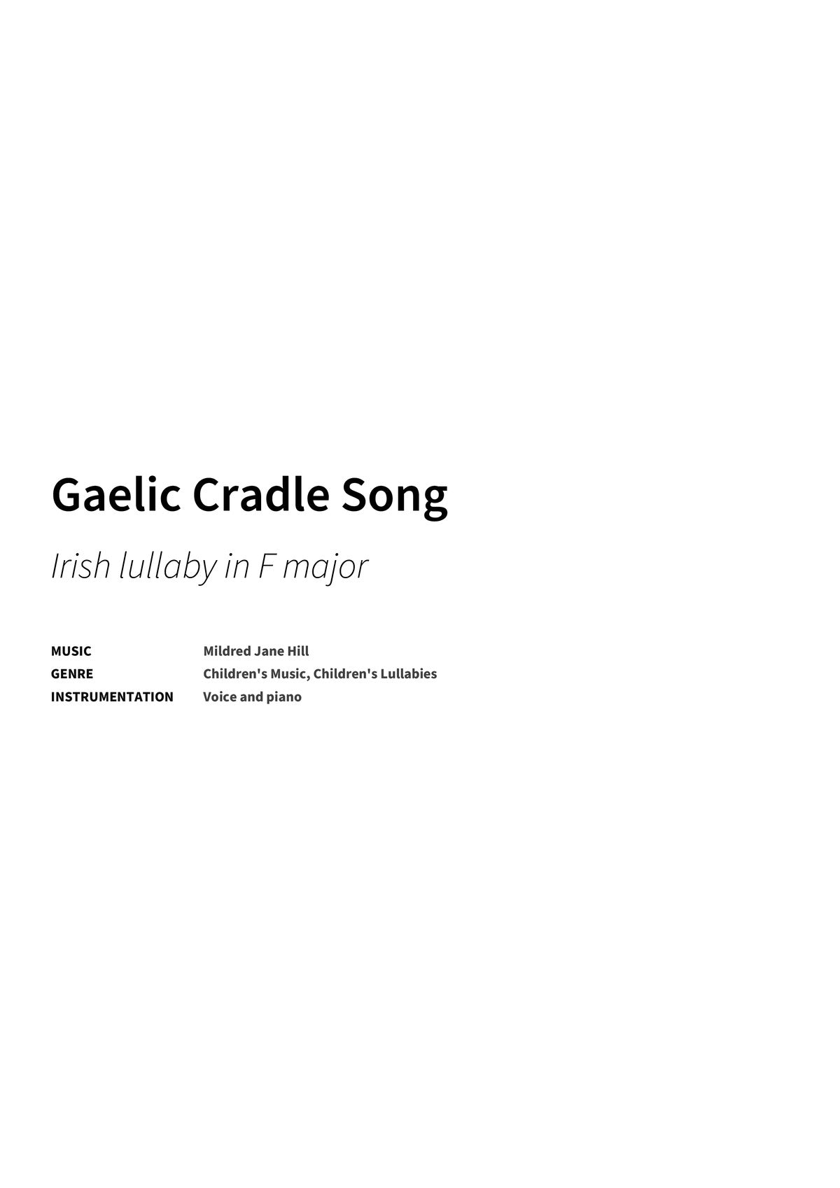 Gaelic Cradle Song - Title Page