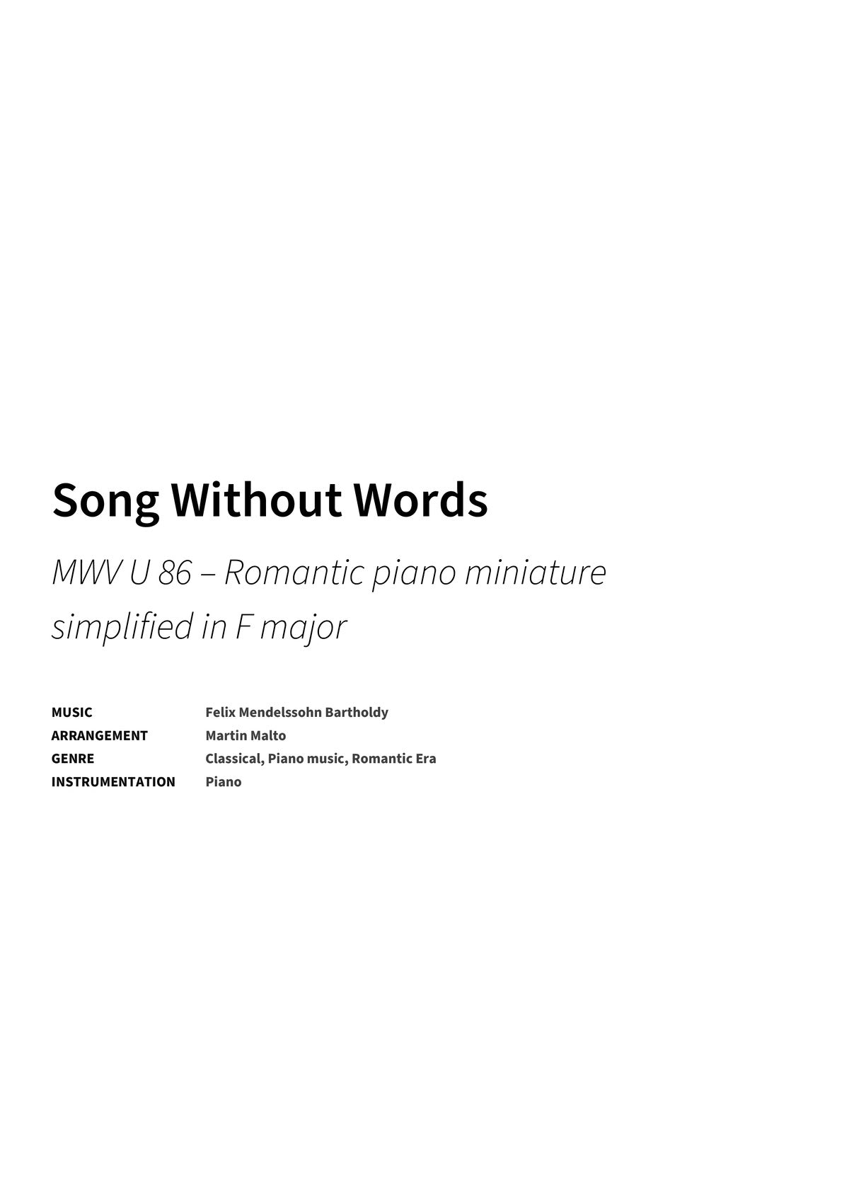Song Without Words - Title Page