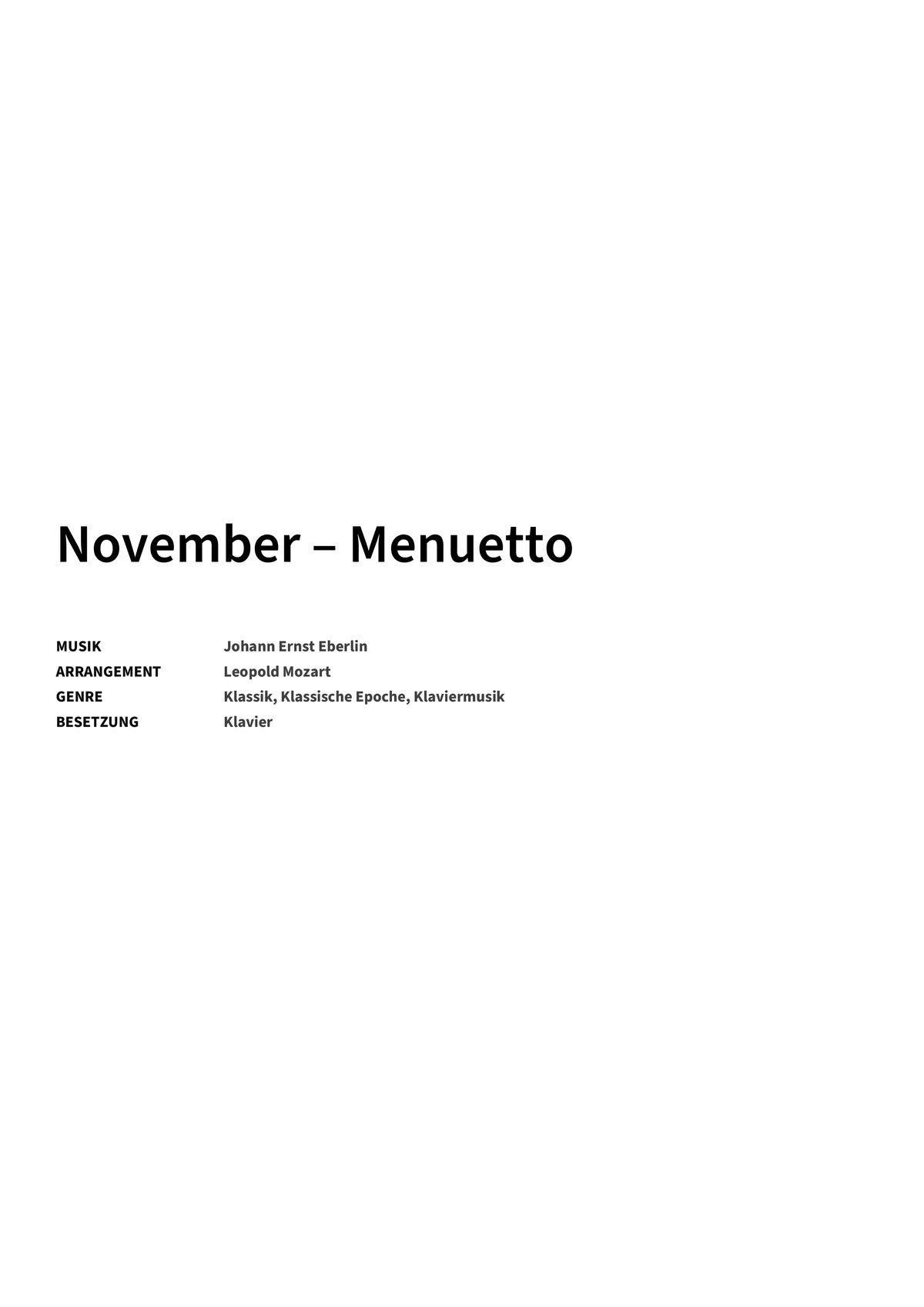November – Menuetto - Title Page
