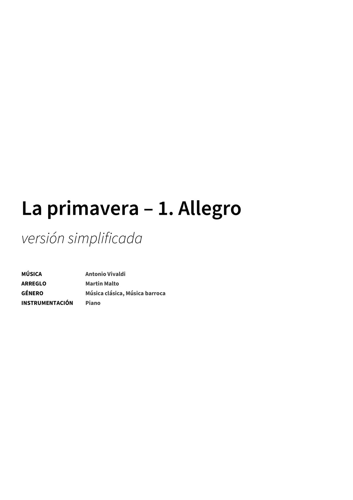 La primavera – 1. Allegro - Title Page