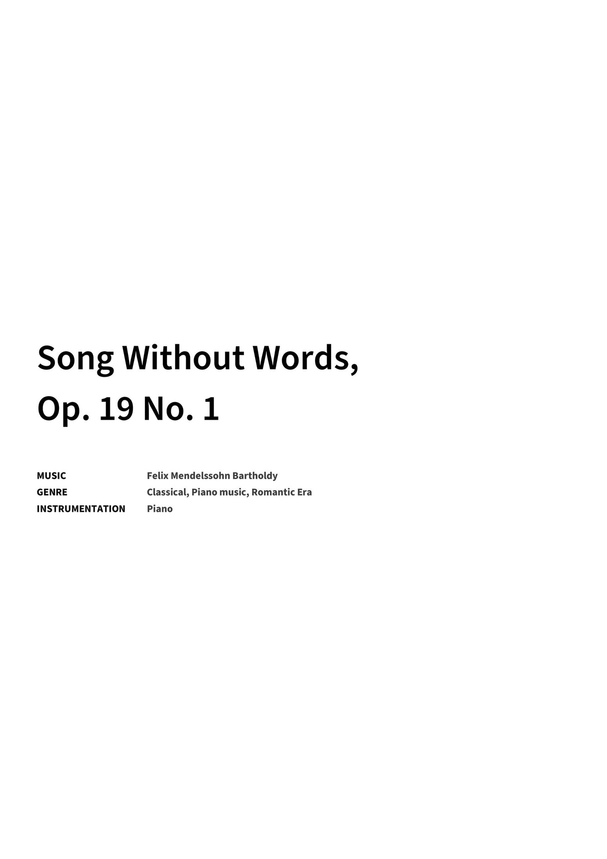 Song Without Words, Op. 19 No. 1 - Title Page