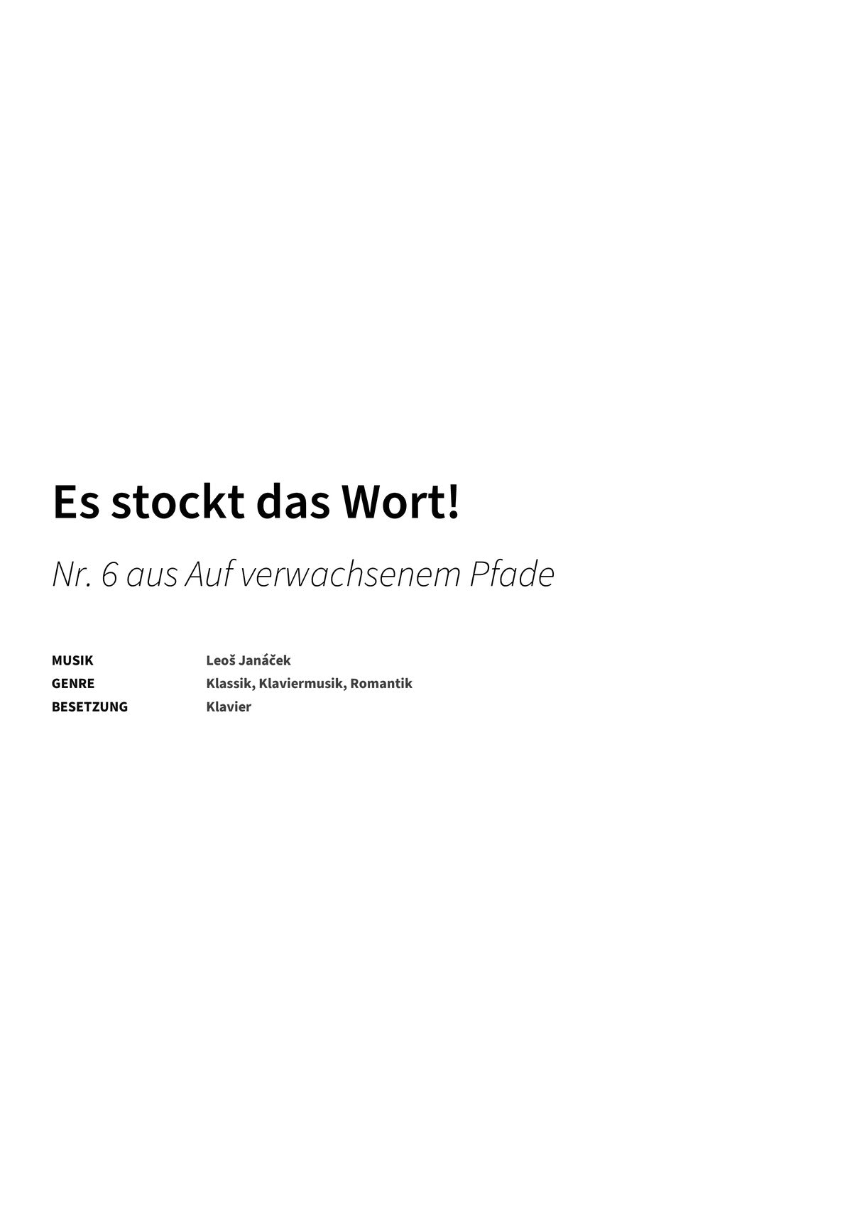 Es stockt das Wort! - Title Page