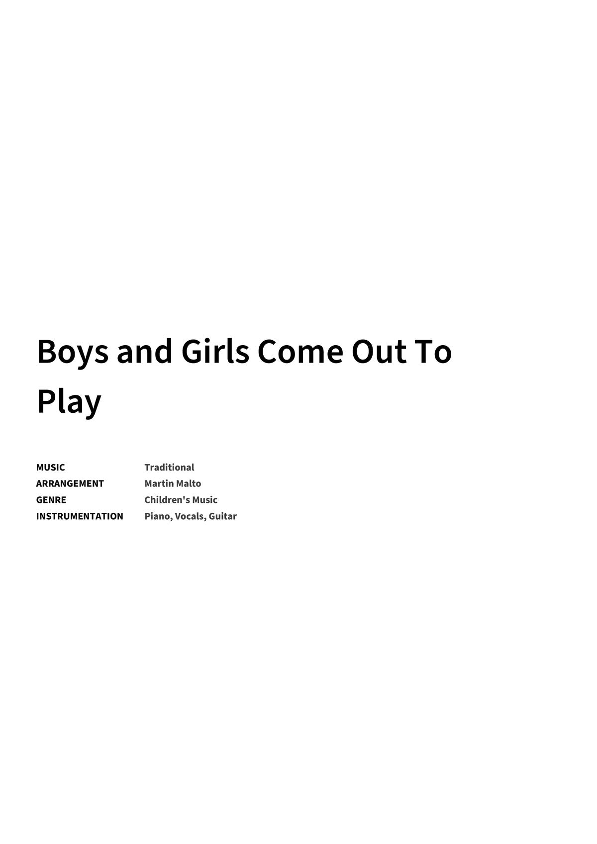 Boys and Girls Come Out To Play - Title Page