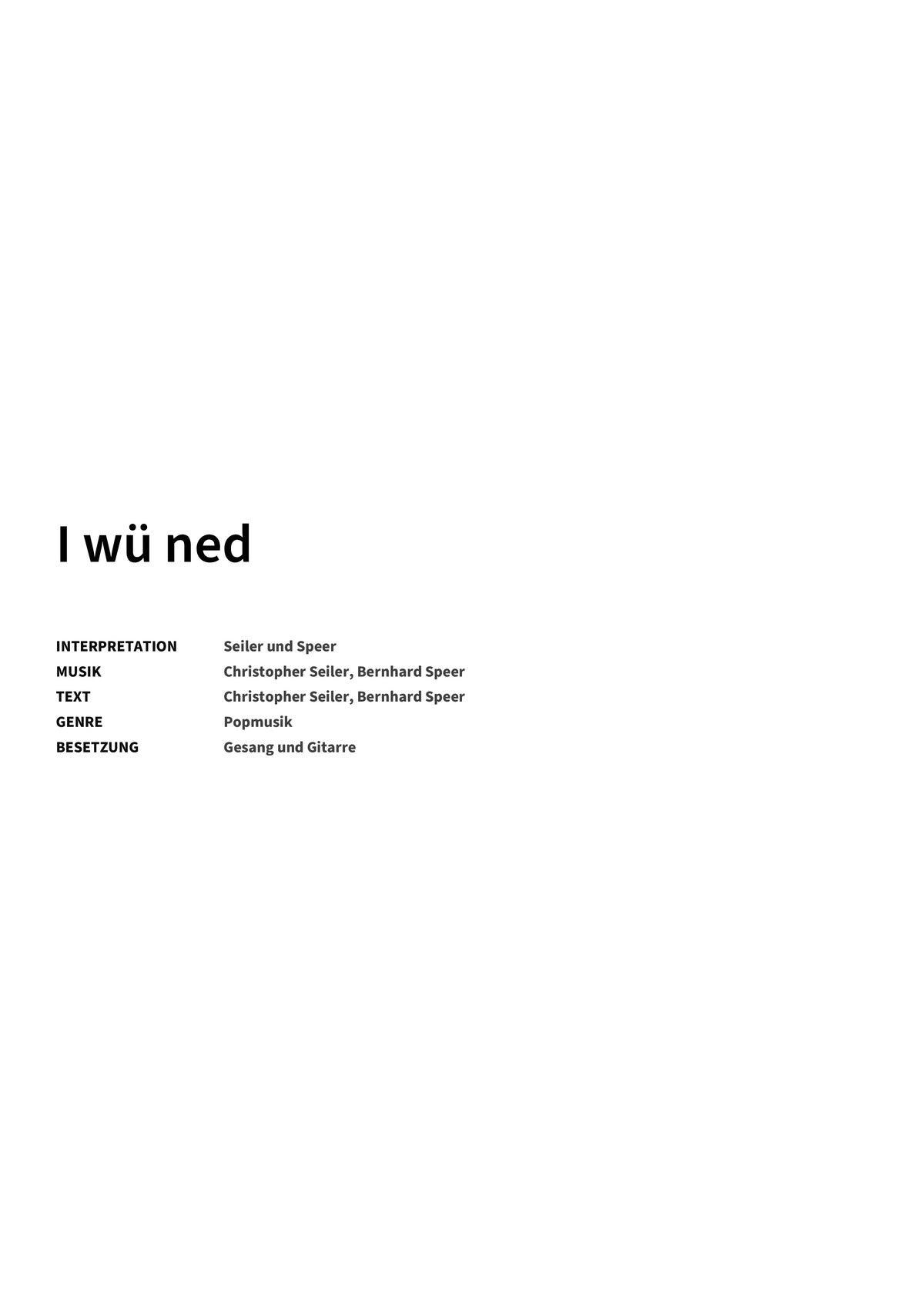 I wü ned - Title Page