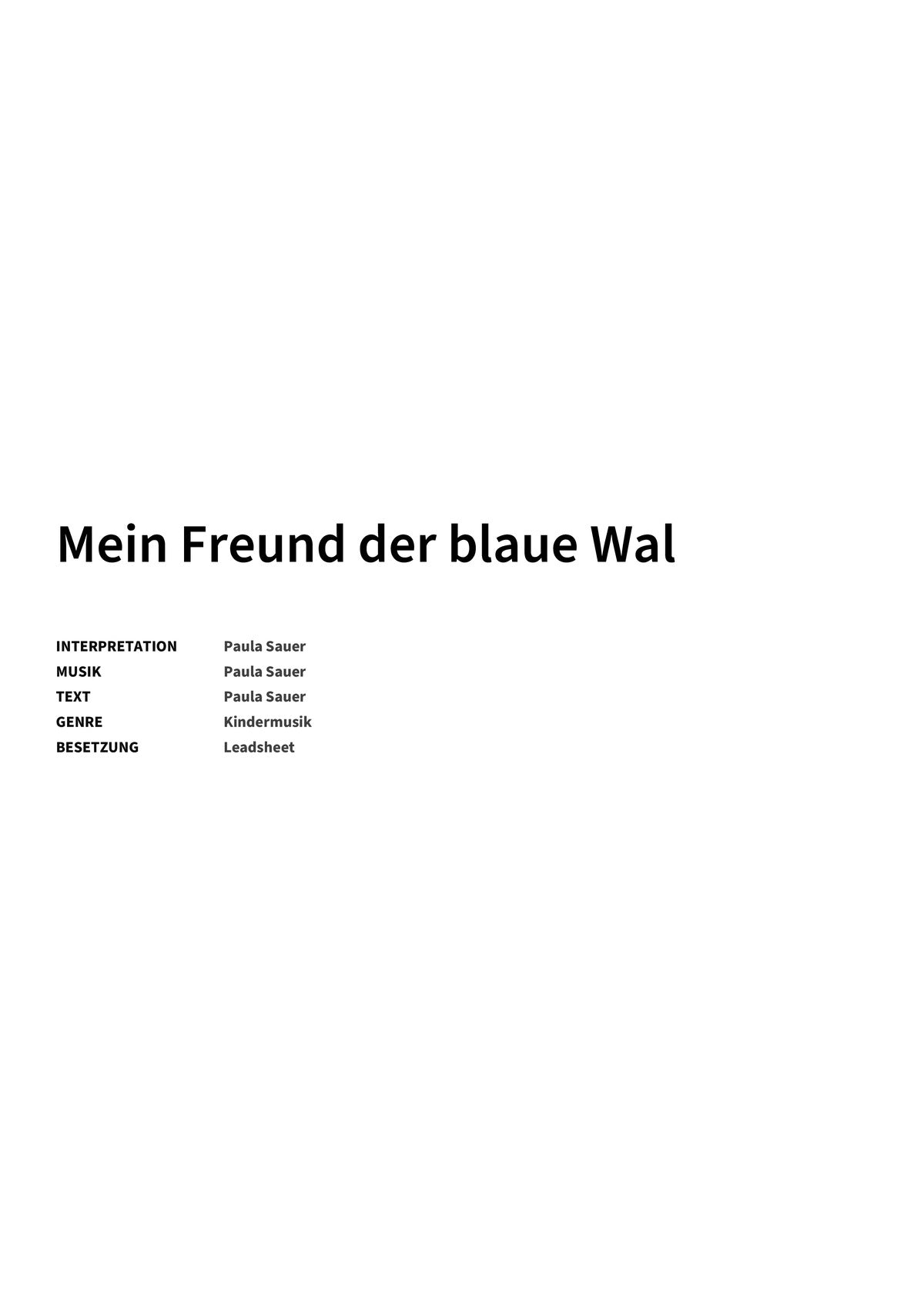 Mein Freund der blaue Wal - Title Page