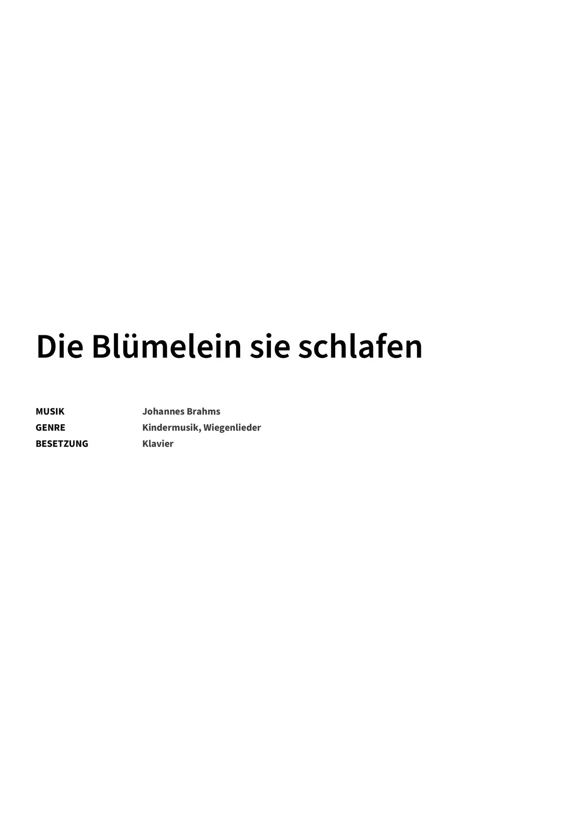 Die Blümelein sie schlafen - Title Page