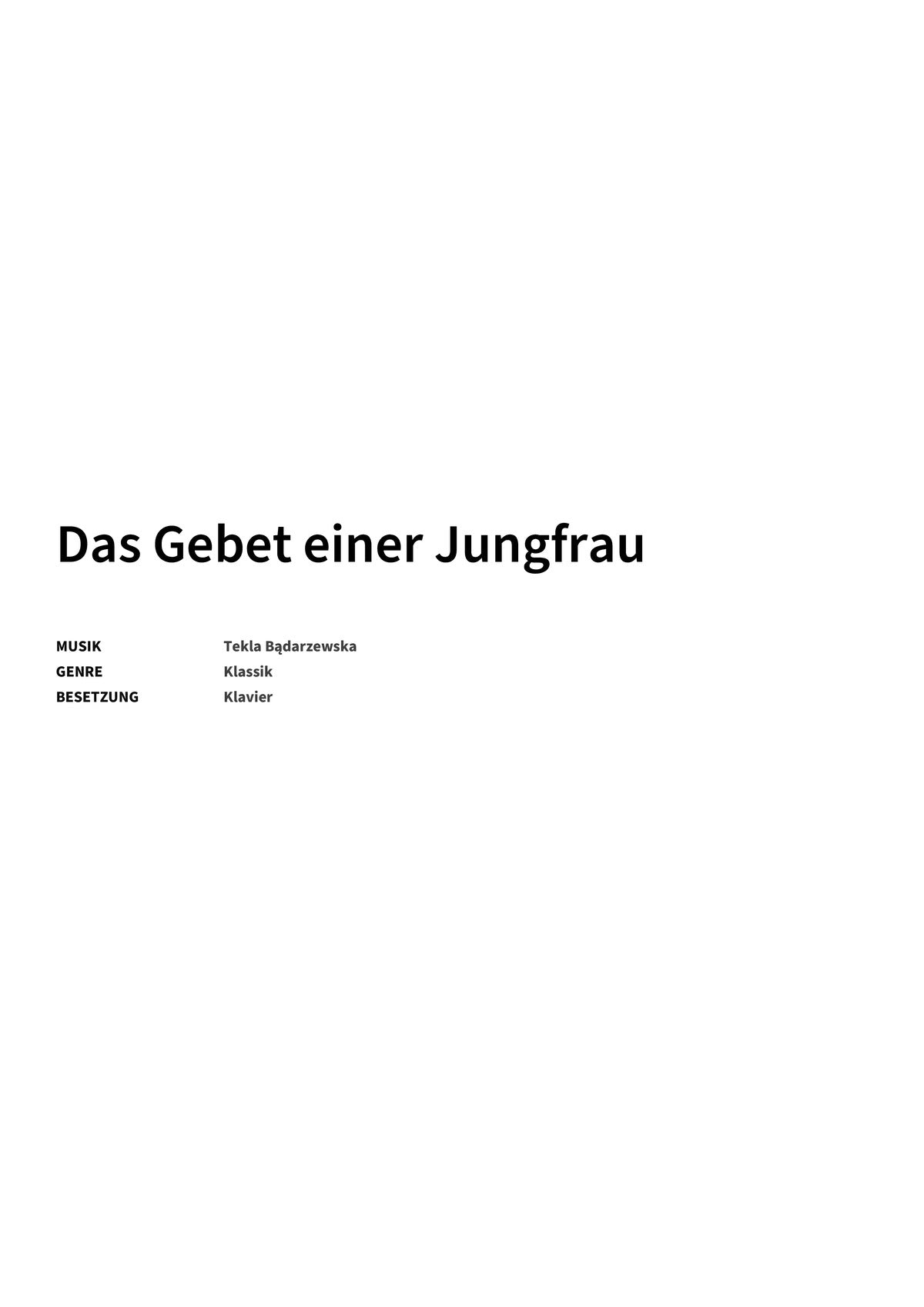 Das Gebet einer Jungfrau - Title Page