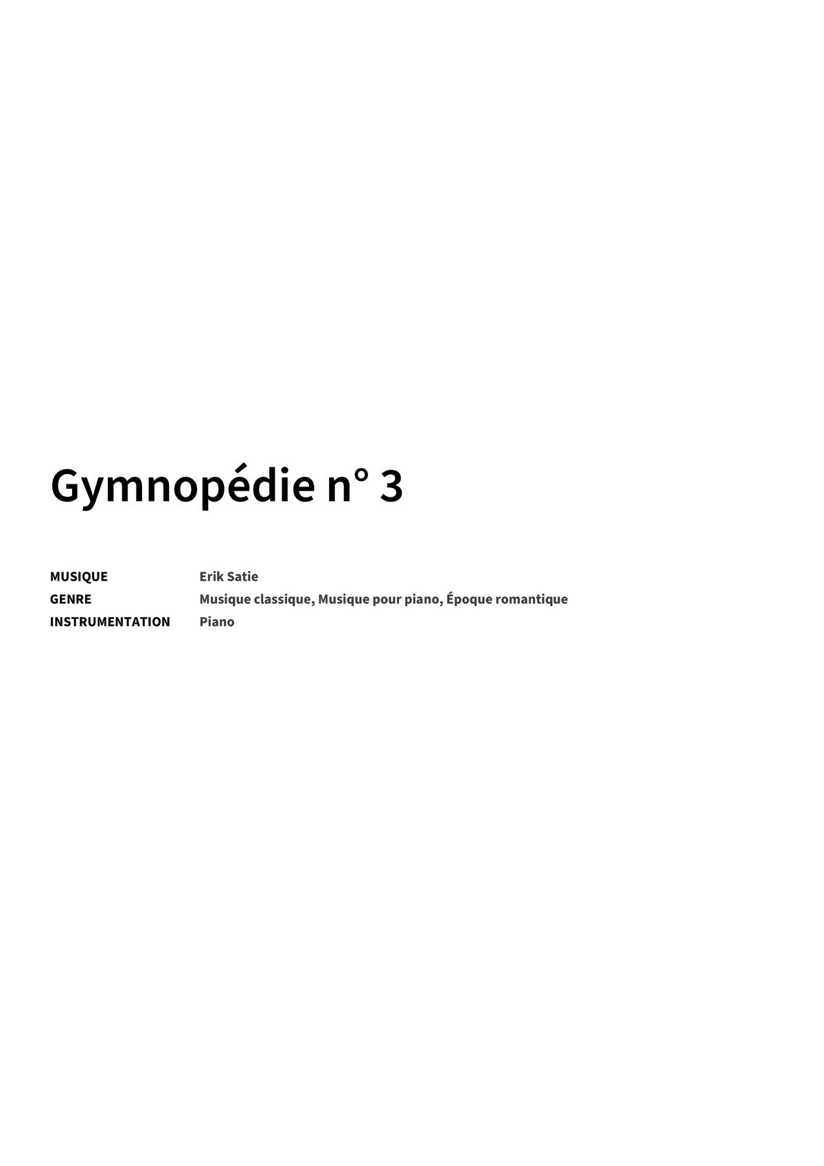Gymnopédie n° 3 - Title Page