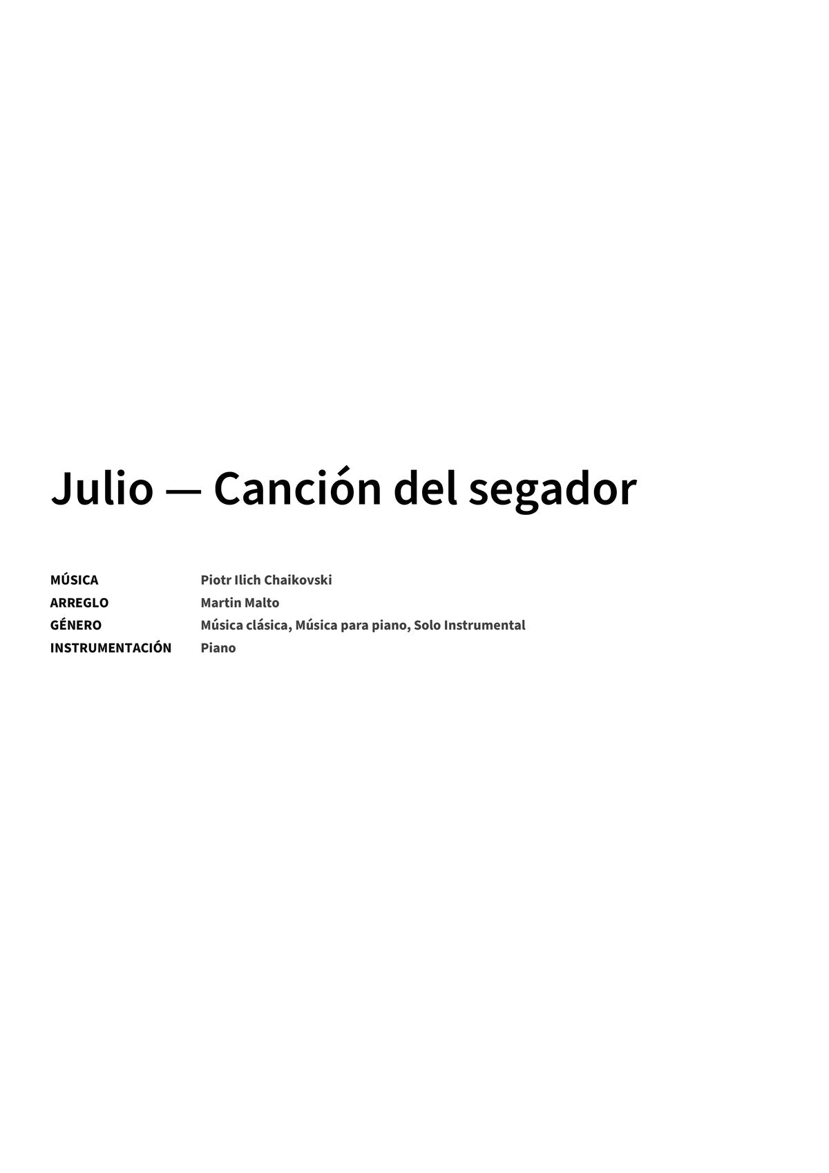 Julio — Canción del segador - Title Page