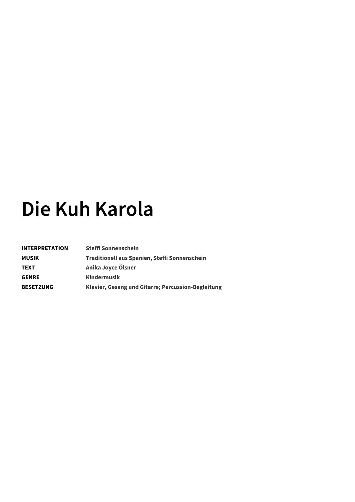 Die Kuh Karola - Title Page