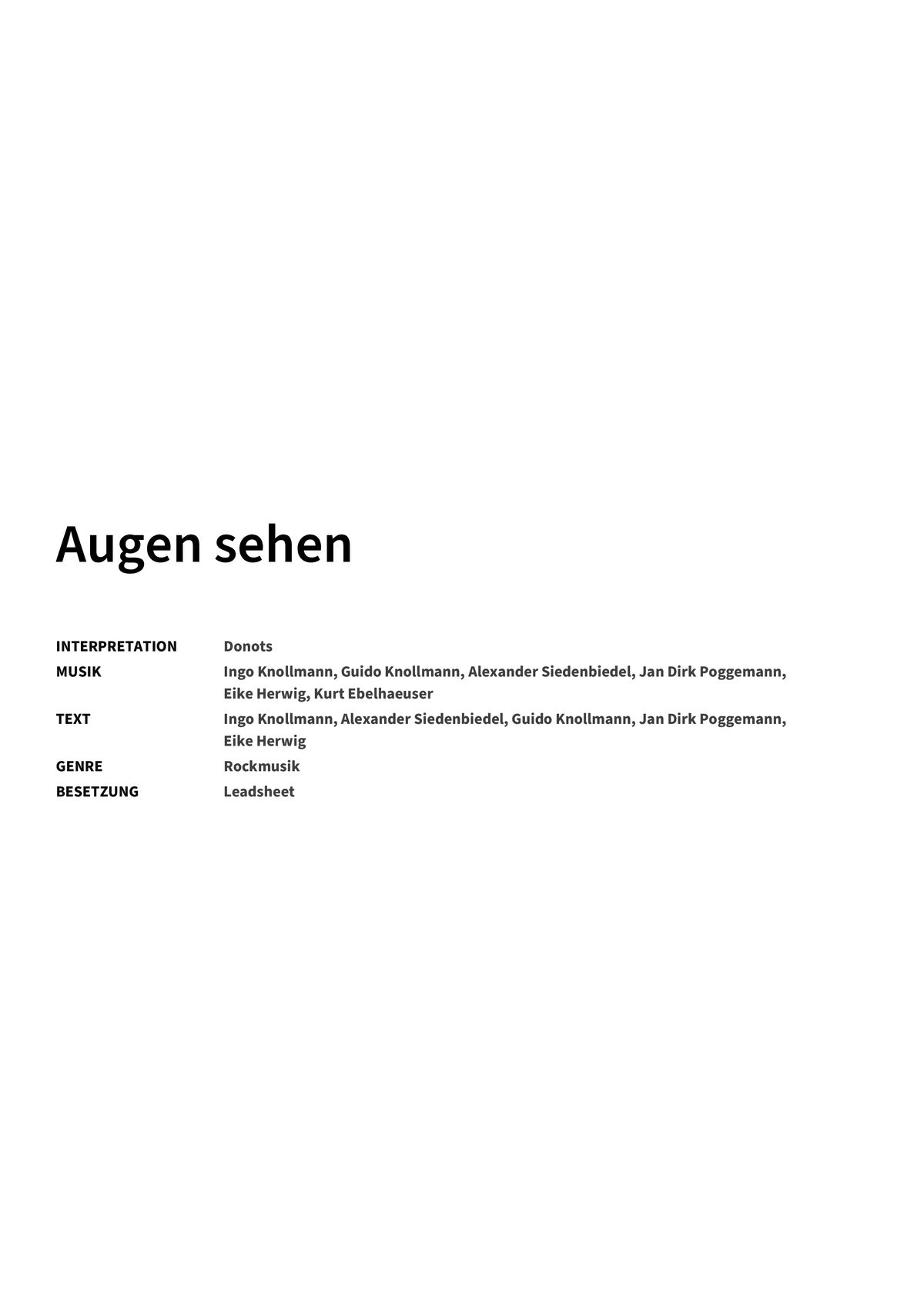 Augen sehen - Title Page