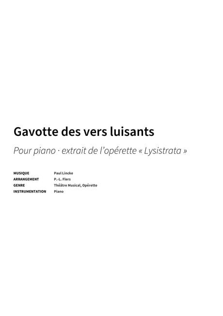 Gavotte des vers luisants - Title Page