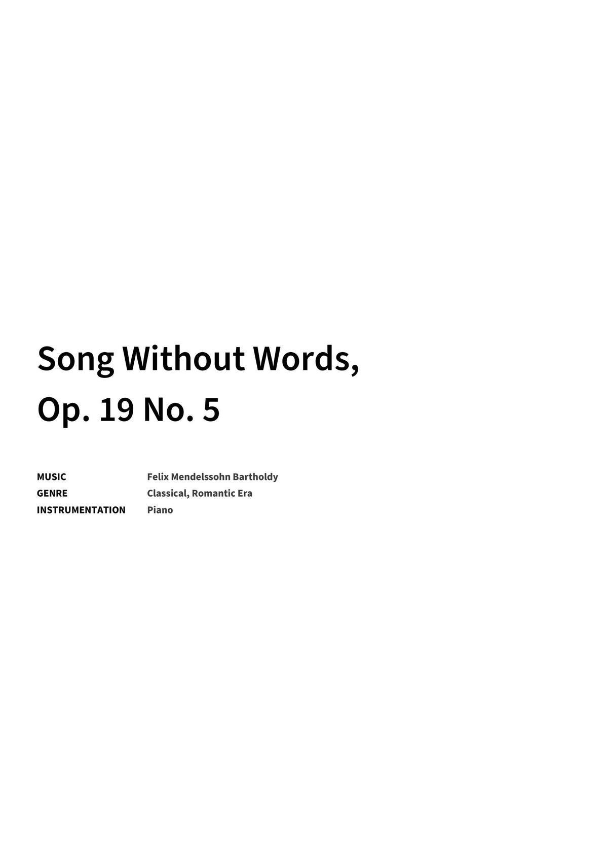 Song Without Words, Op. 19 No. 5 - Title Page
