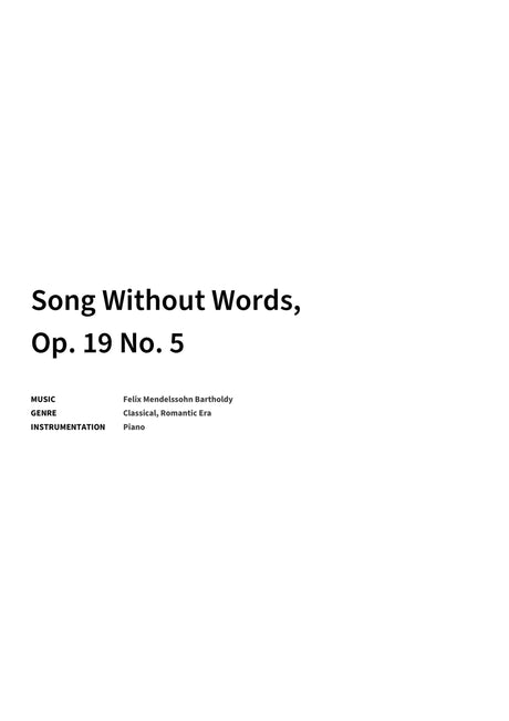 Song Without Words, Op. 19 No. 5 - Title Page