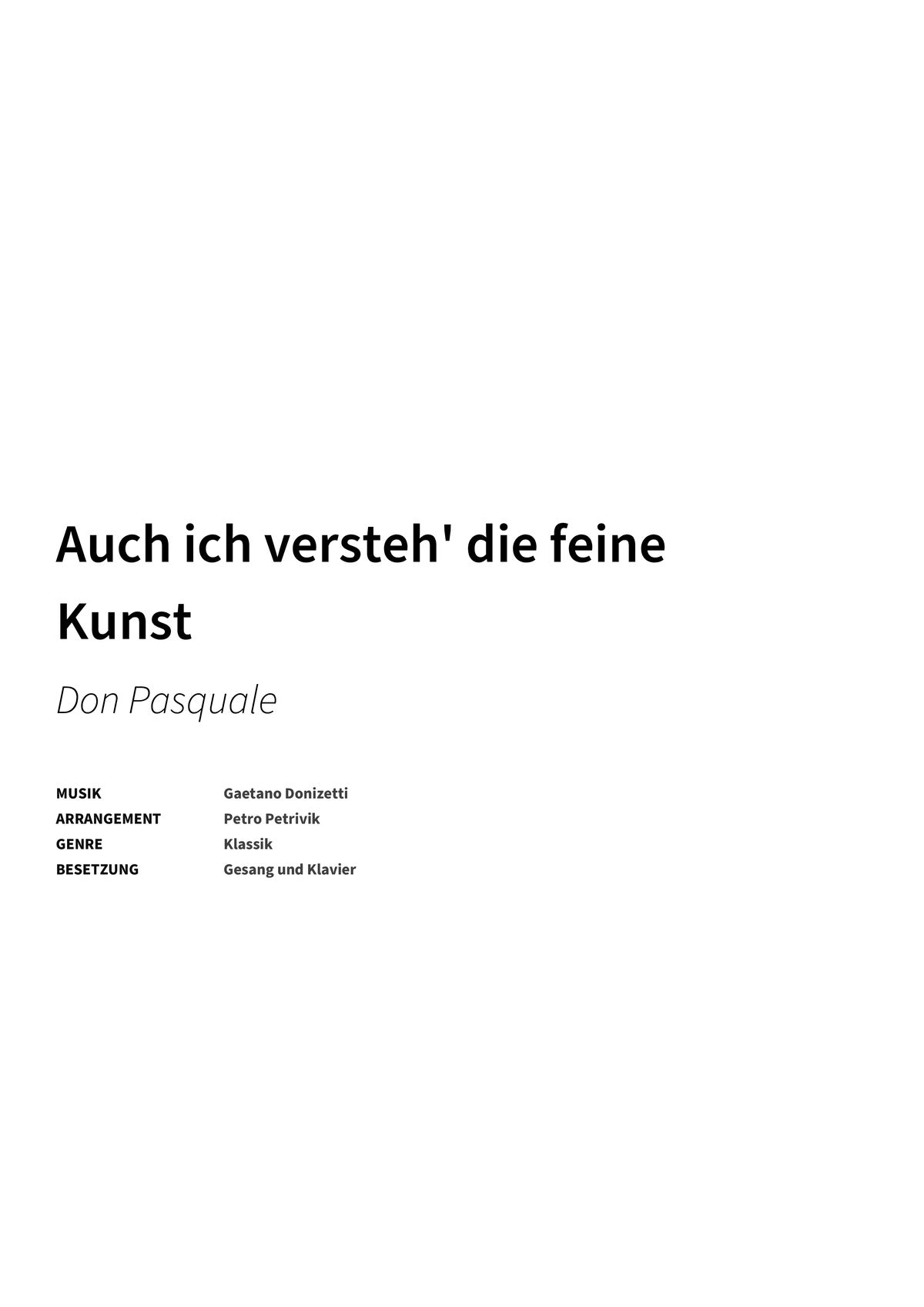 Auch ich versteh' die feine Kunst - Title Page