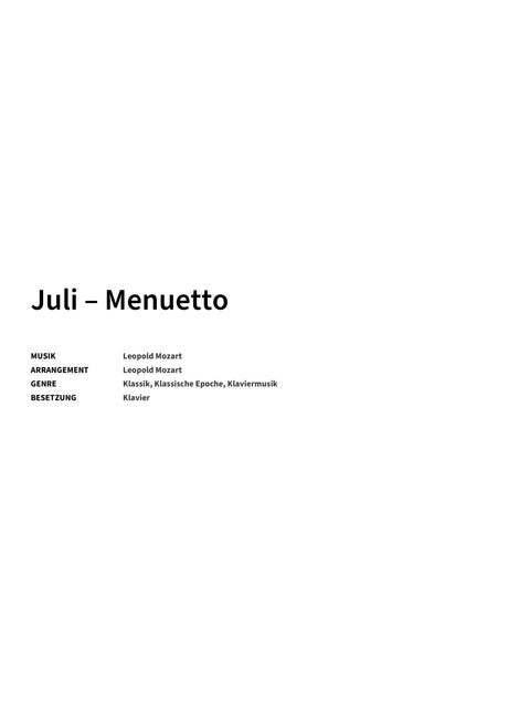 Juli – Menuetto - Title Page