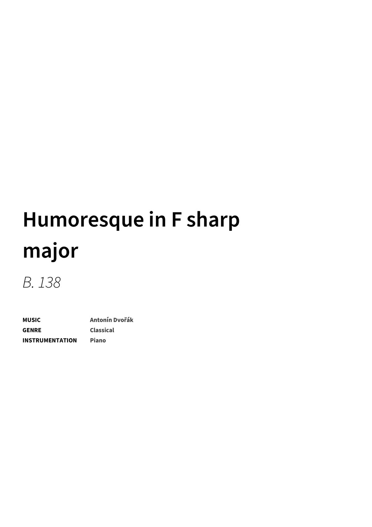 Humoresque in F sharp major - Title Page