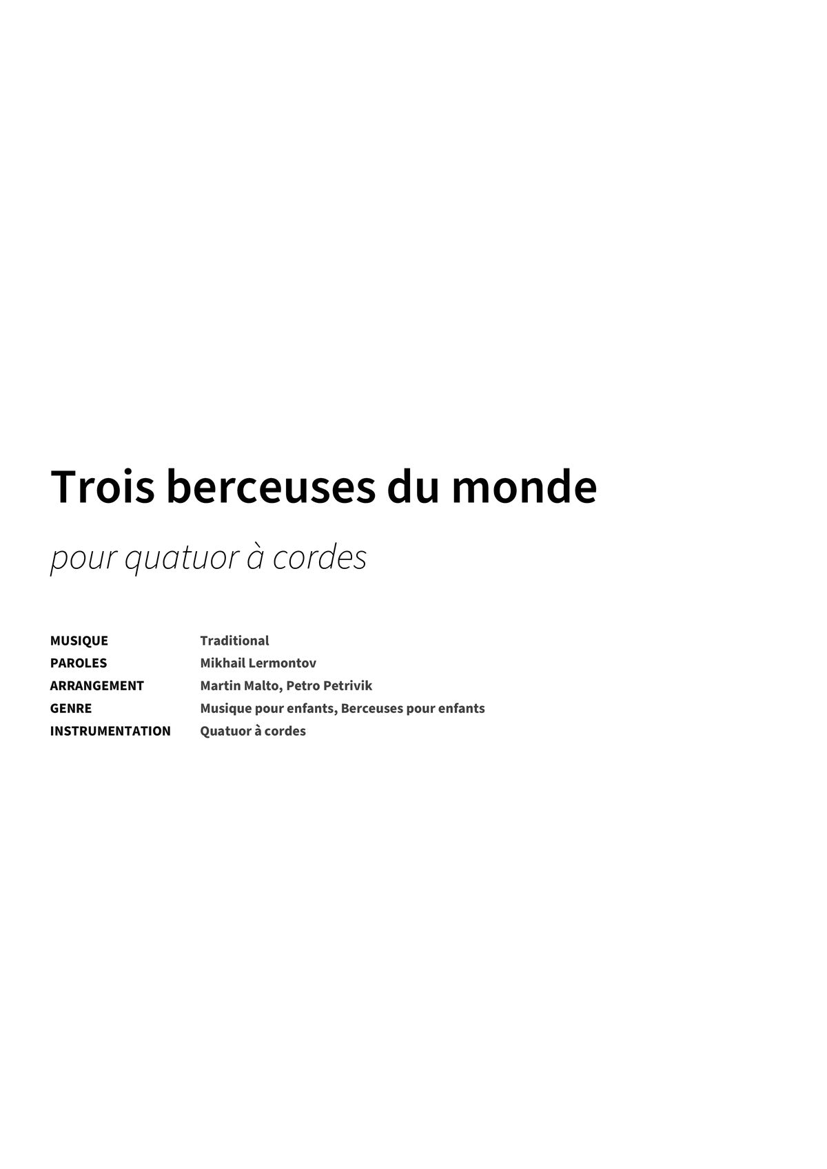 Trois berceuses du monde - Title Page