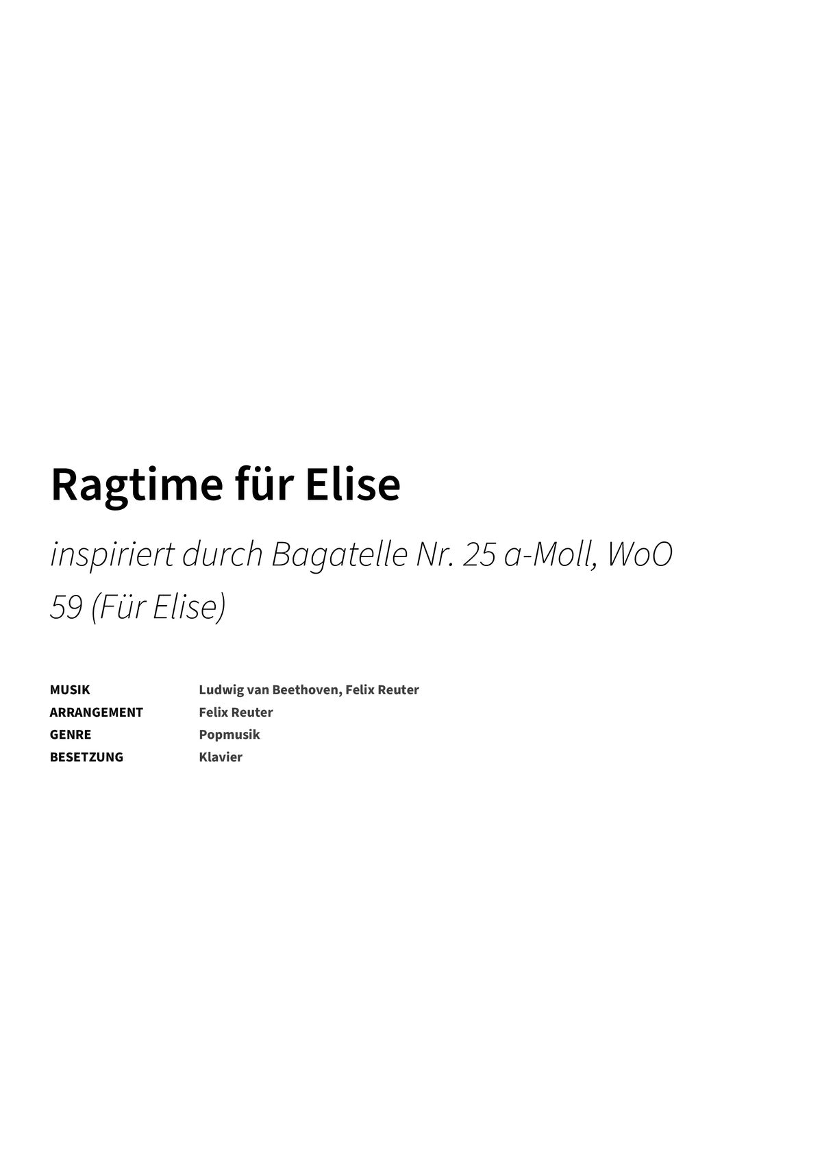 Ragtime für Elise - Title Page