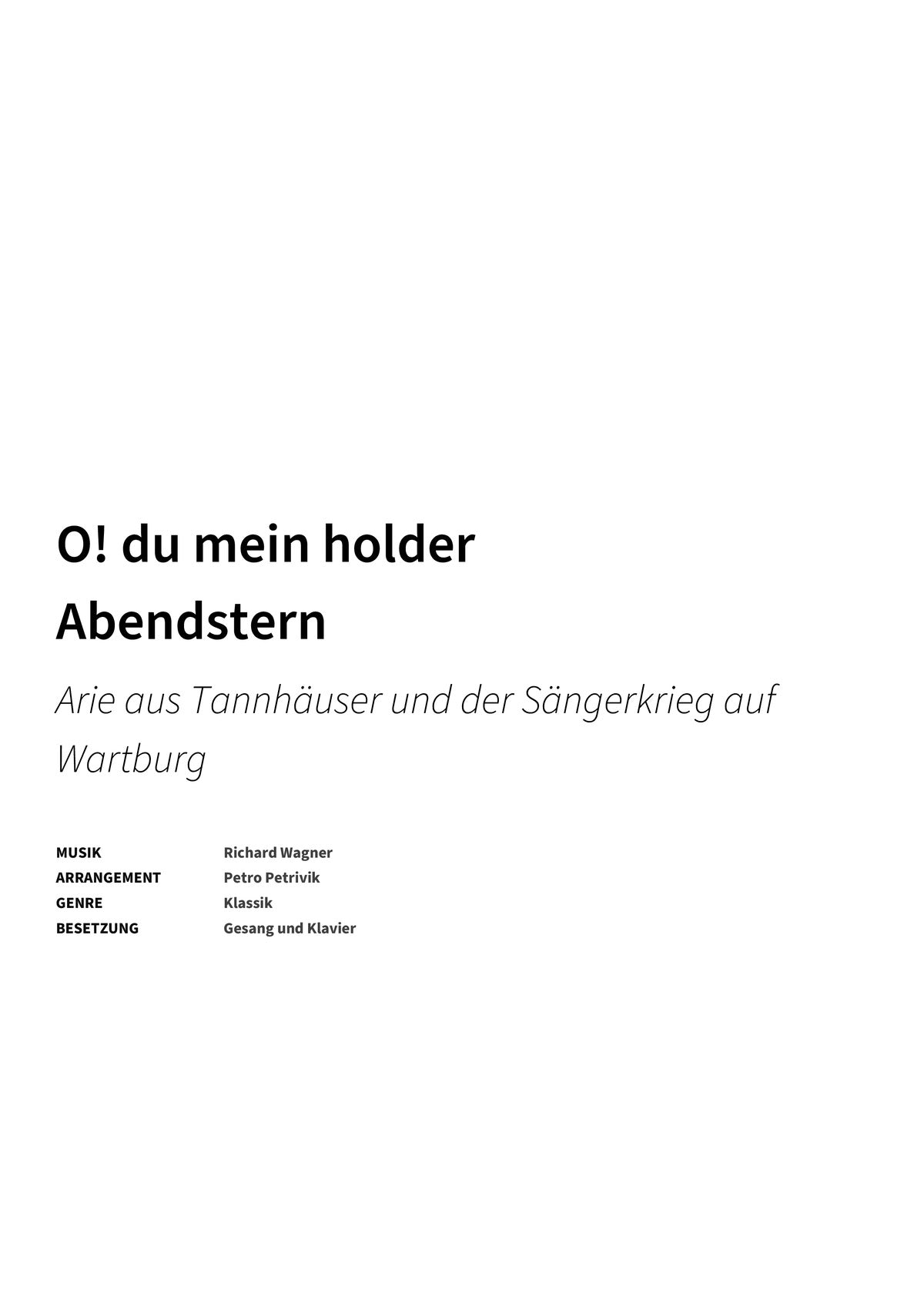 O! du mein holder Abendstern - Title Page