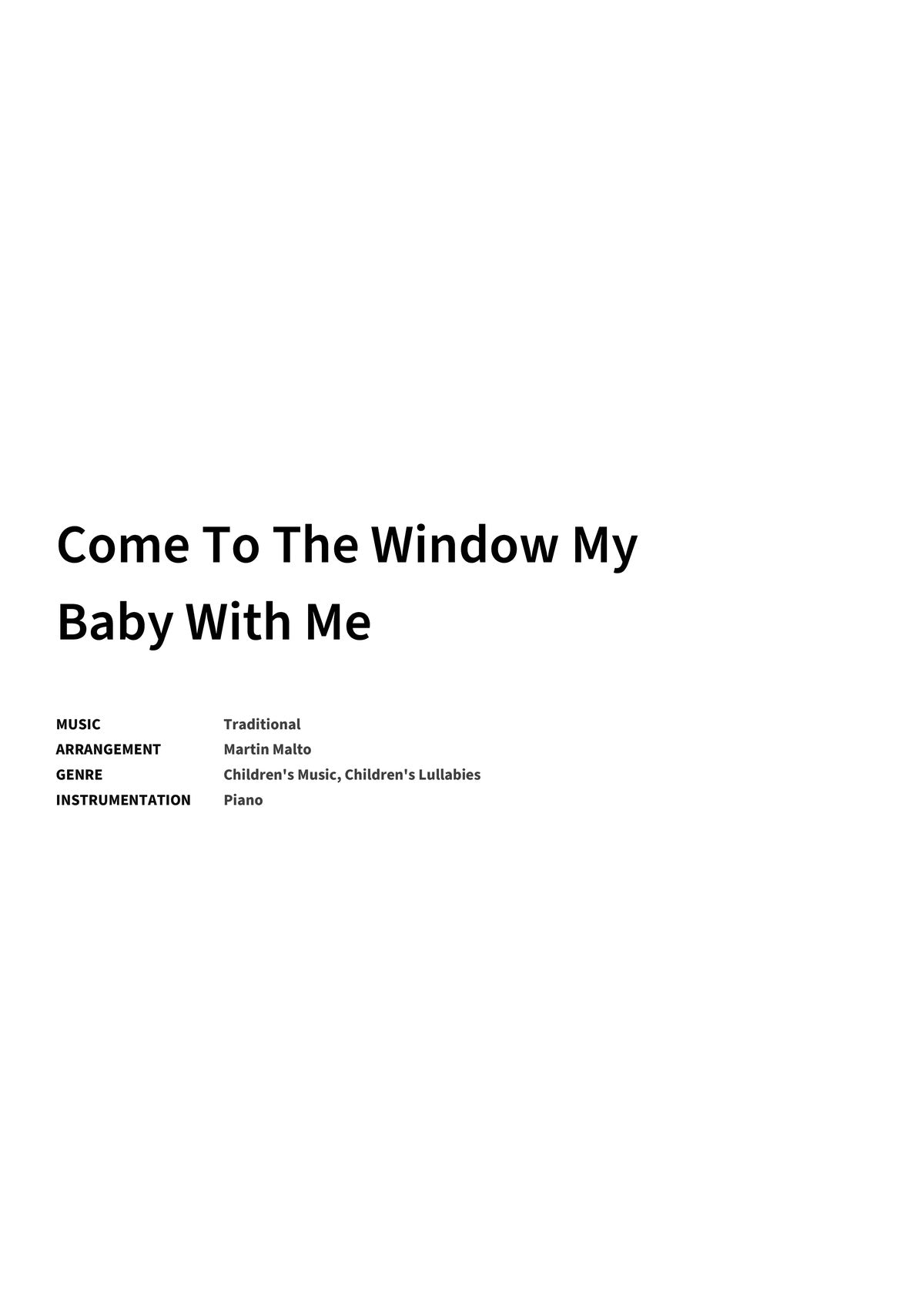 Come To The Window My Baby With Me - Title Page