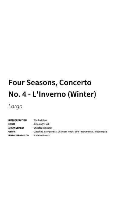 Four Seasons, Concerto No. 4 - L'Inverno (Winter) - Title Page