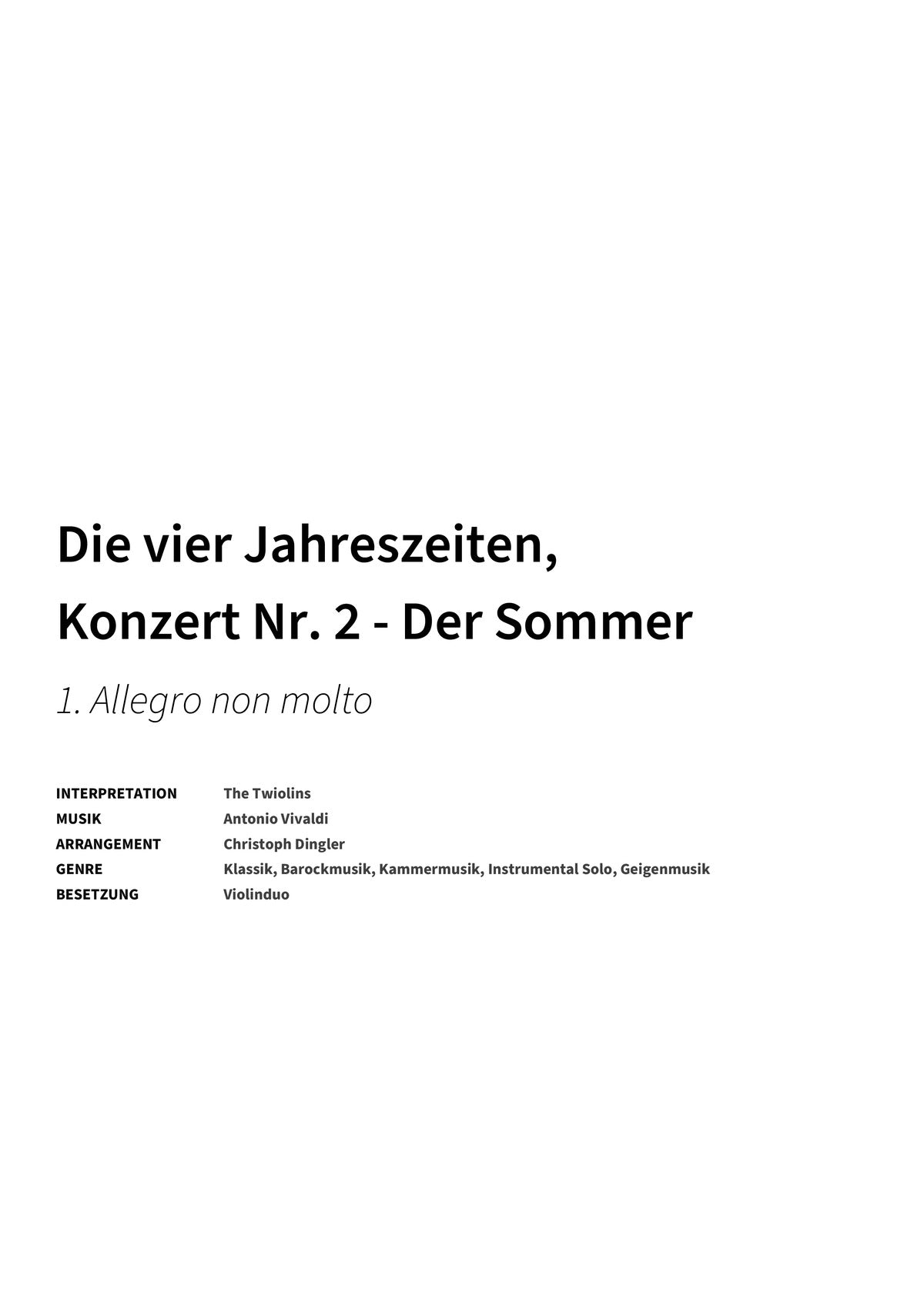 Die vier Jahreszeiten, Konzert Nr. 2 - Der Sommer - Title Page