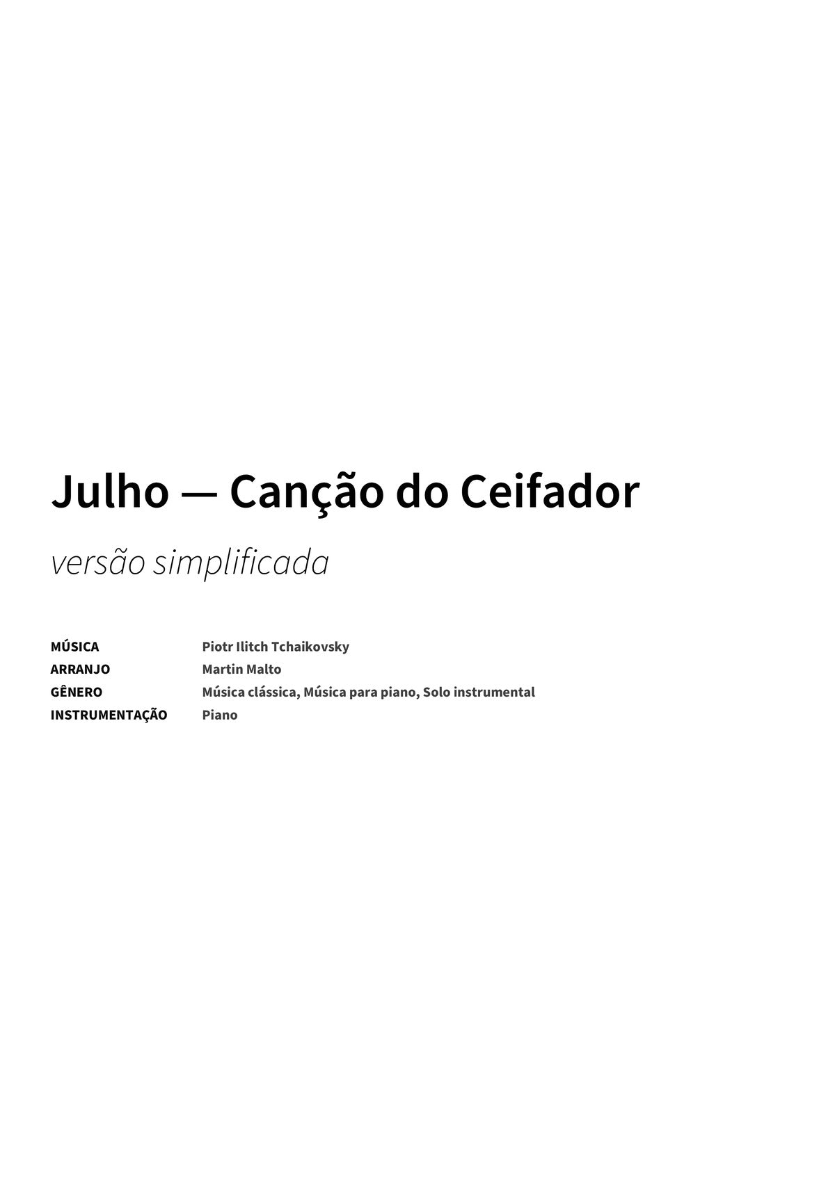 Julho — Canção do Ceifador - Title Page