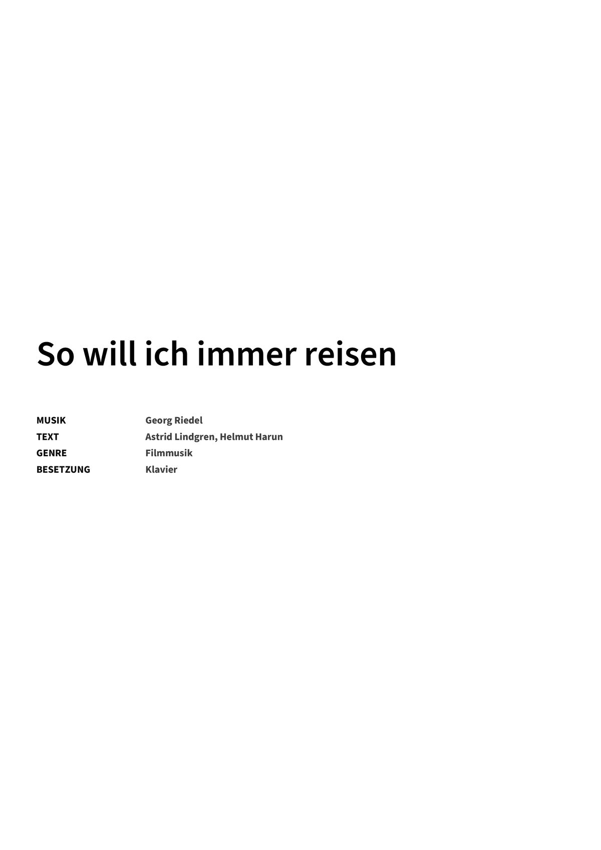 So will ich immer reisen - Title Page