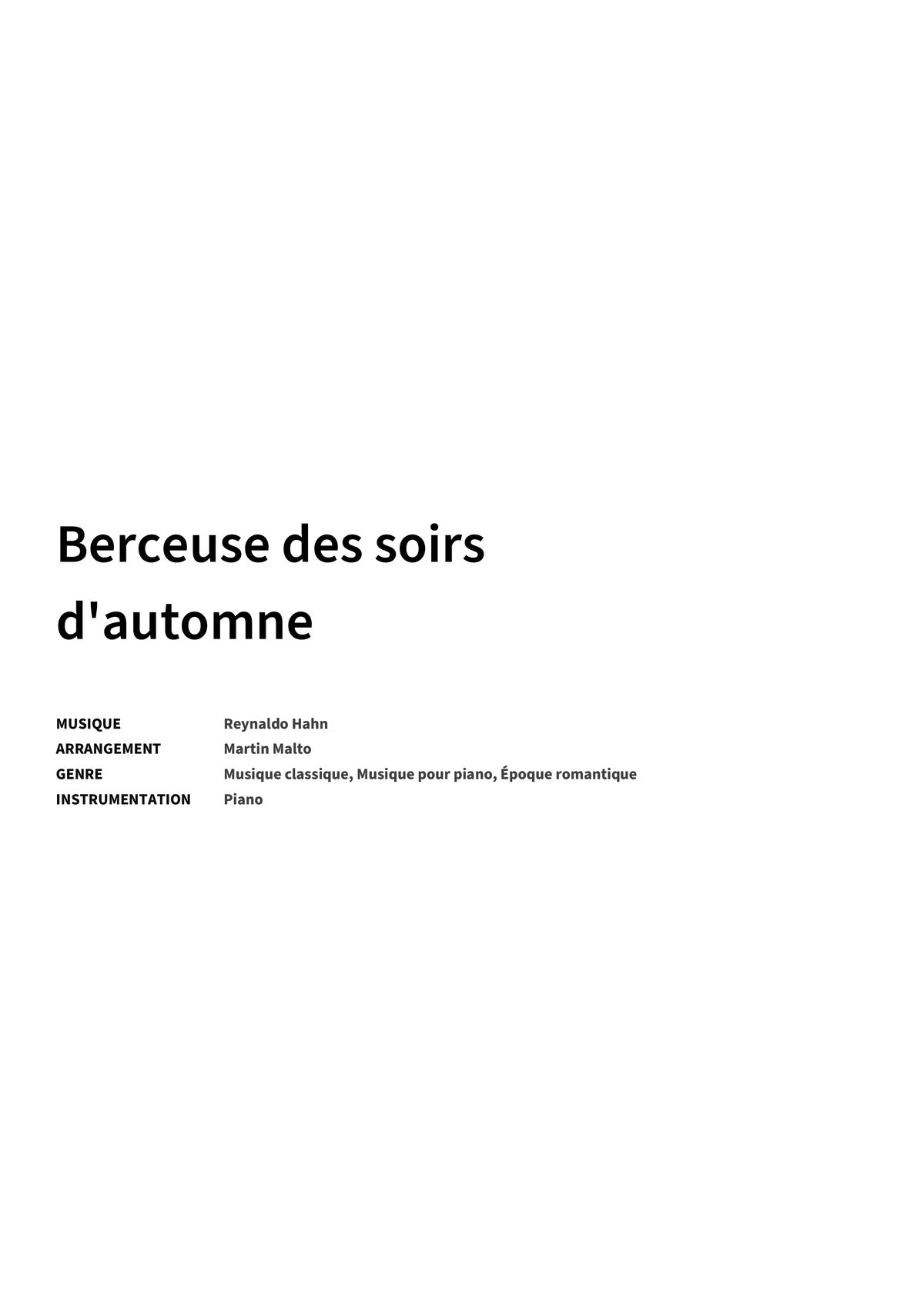 Berceuse des soirs d'automne - Title Page