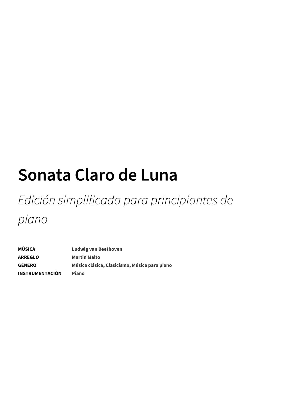 Sonata Claro de Luna - Title Page