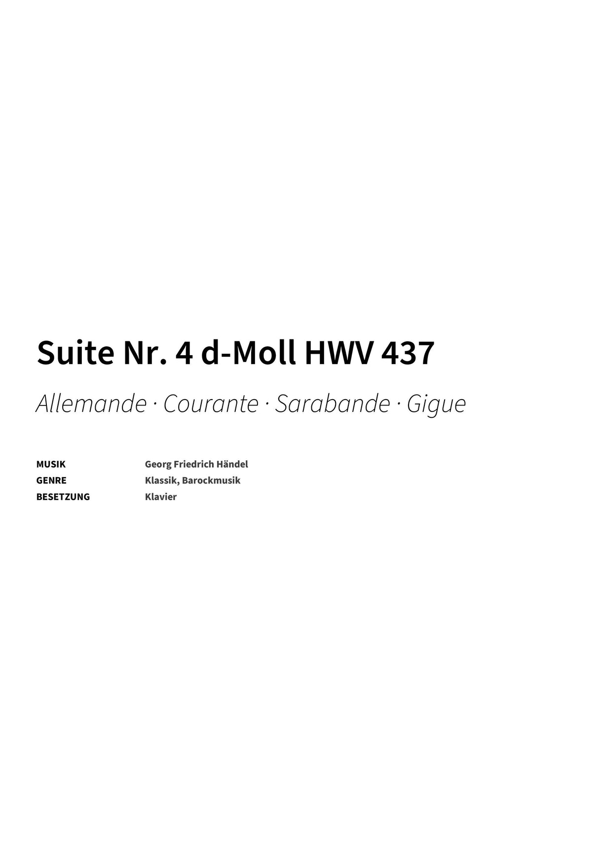 Suite Nr. 4 d-Moll HWV 437 - Title Page
