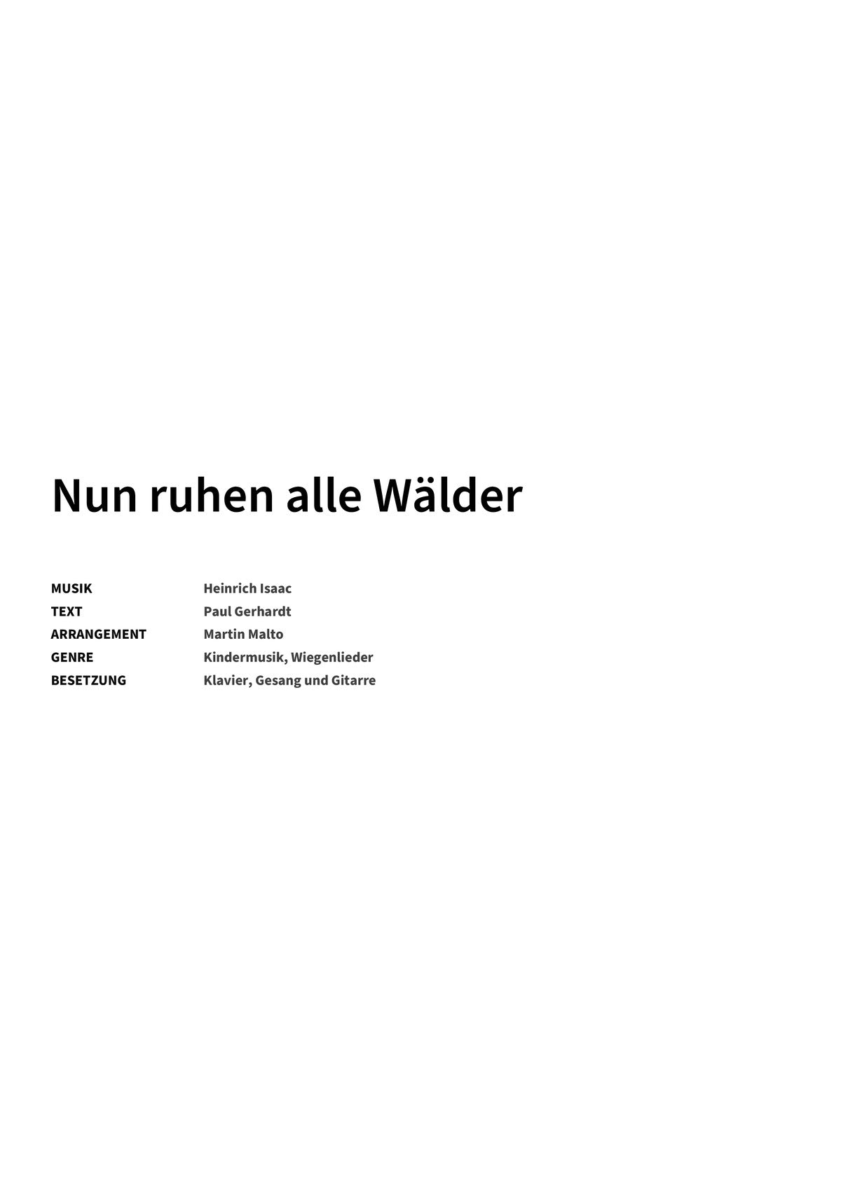 Nun ruhen alle Wälder - Title Page