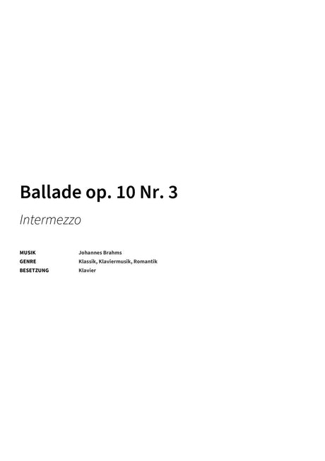 Ballade op. 10 Nr. 3 - Title Page