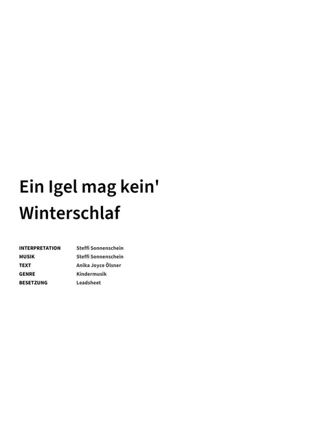 Ein Igel mag kein' Winterschlaf - Title Page