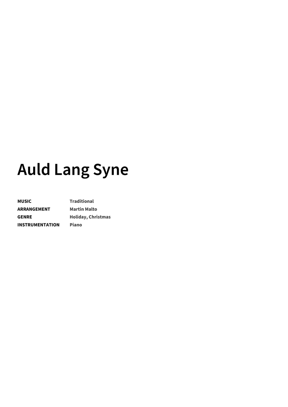 Auld Lang Syne - Title Page