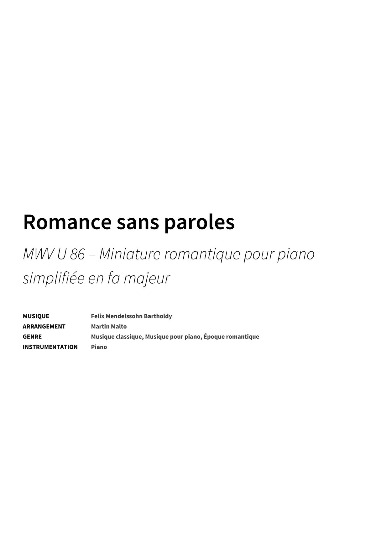 Romance sans paroles - Title Page