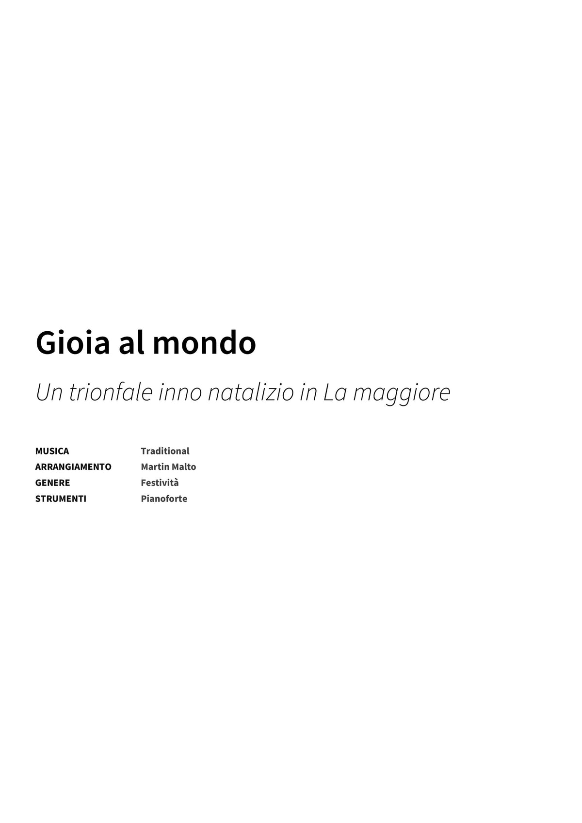 Gioia al mondo - Title Page