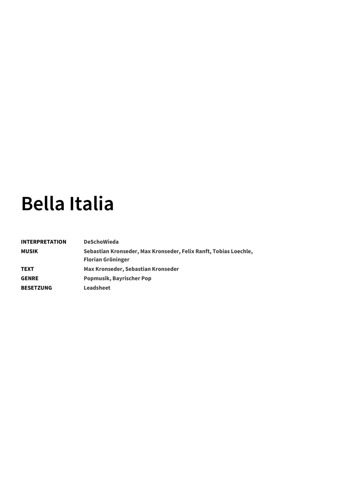 Bella Italia - Title Page