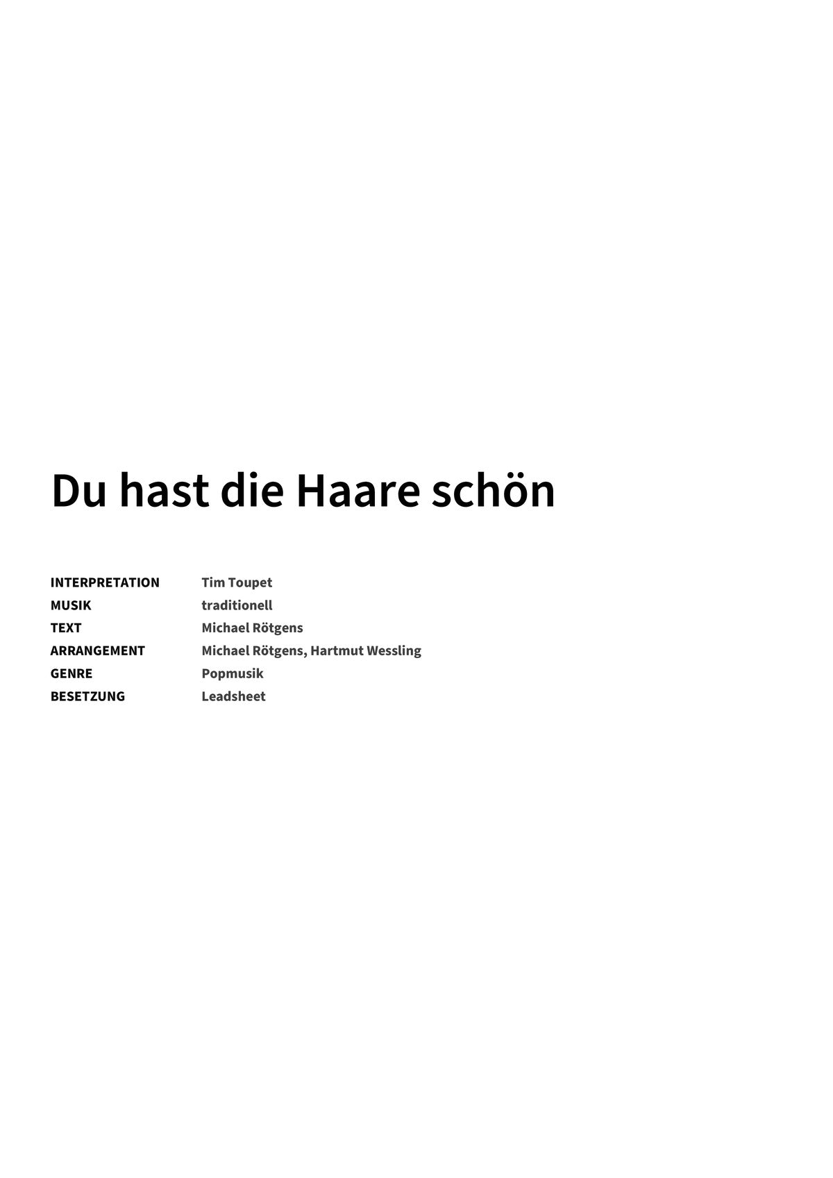 Du hast die Haare schön - Title Page